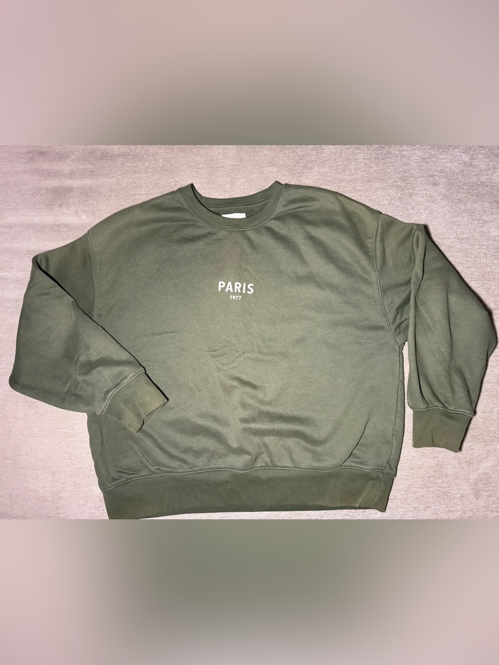 American Eagle Outfitters Olive Green 'Paris 1977' Crewneck Sweater